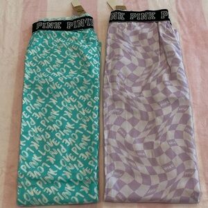 New X-Small VS PINK Flannel Pajama Pants with Logo Elastic waist set of 2